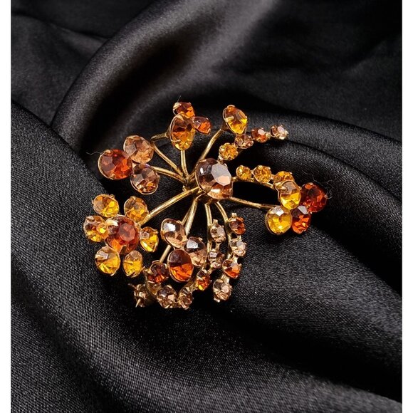 Vintage 1950s Made In Austria Signed Rhinestone Brooch With Amber & Citrine Crys - Picture 3 of 5